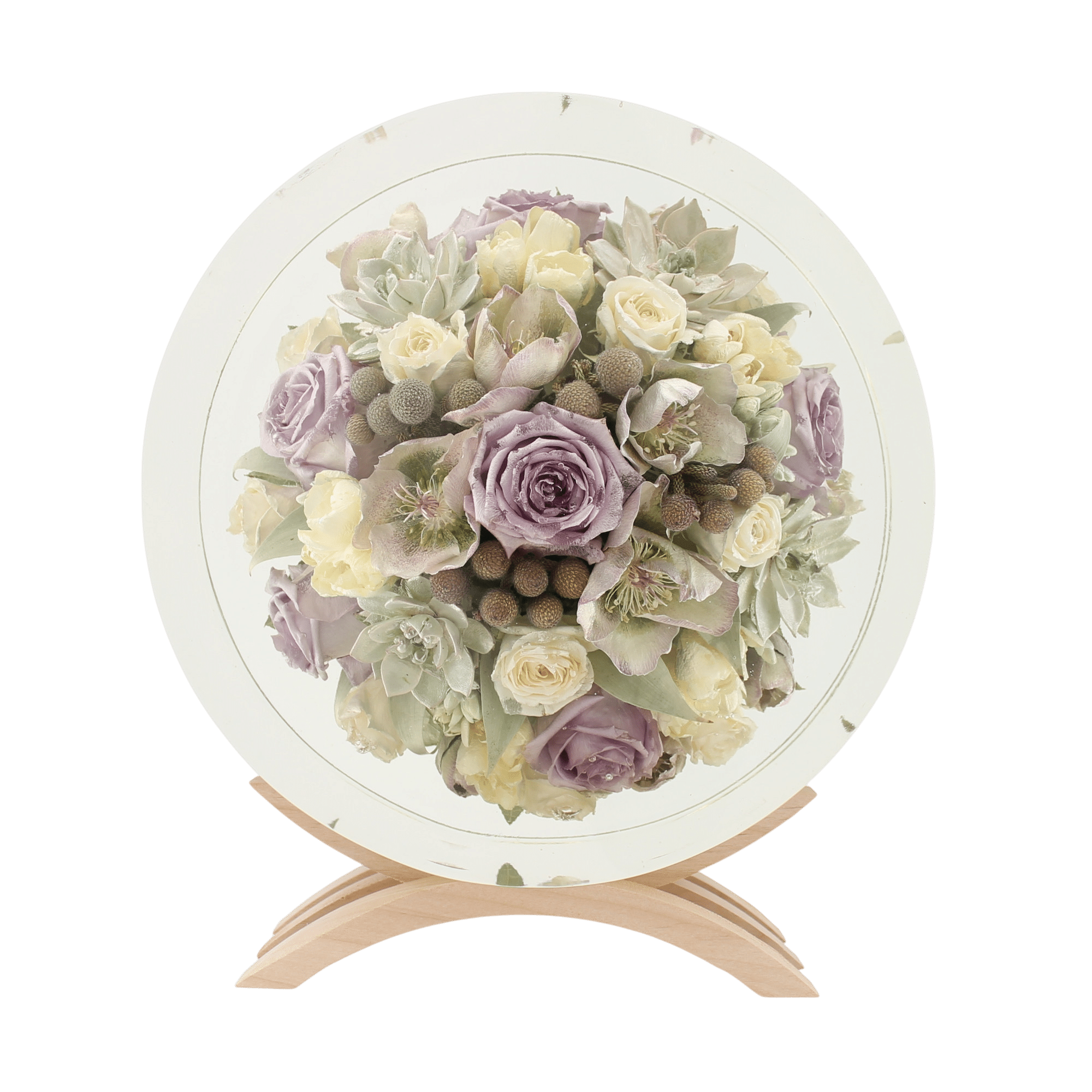 Home 4 Wedding flowers encapsulated in resin on a display stand